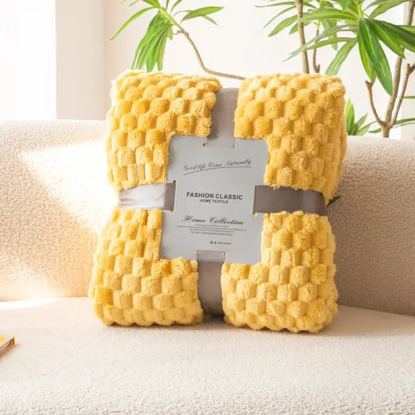 Yellow Plaid Solid Blanket Soft Warm Fluffy Throw Blanket Sofa Cover Milk Velvet Bedspread Bed for Adults Kids Pet Home