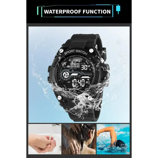 Men s Sports Watch LED Digital Alarm Clock Waterproof Silicone