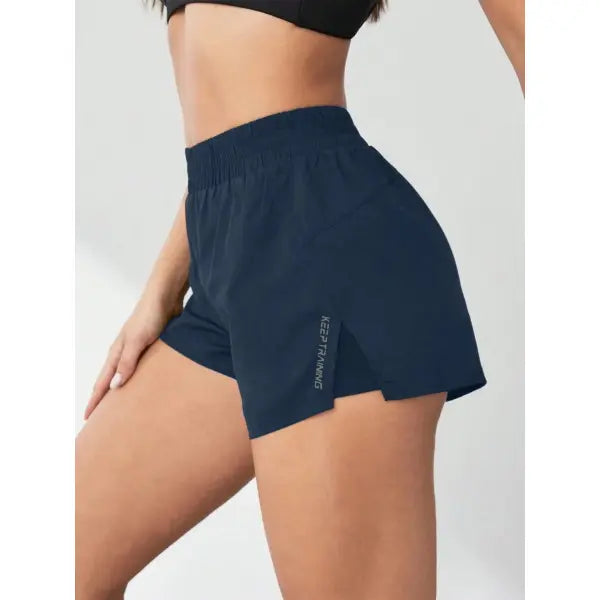 Yoga Anti-Exposure Shorts Faux Two-Piece Style Running Fitness Pants - Navy blue / S