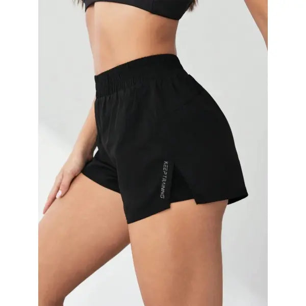 Yoga Anti-Exposure Shorts Faux Two-Piece Style Running Fitness Pants - black / S
