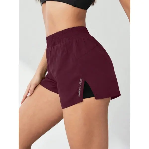 Yoga Anti-Exposure Shorts Faux Two-Piece Style Running Fitness Pants - wine red / L