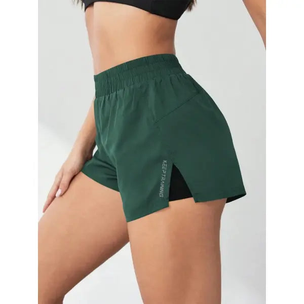 Yoga Anti-Exposure Shorts Faux Two-Piece Style Running Fitness Pants - dark green / XXL