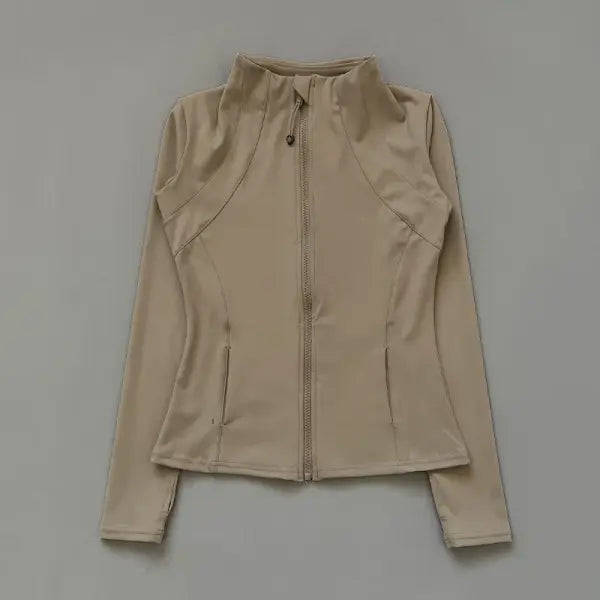 Quick Dry Women Workout Tops Sweatshirt Sports Jackets Activewear - khaki-Upgrades / XL