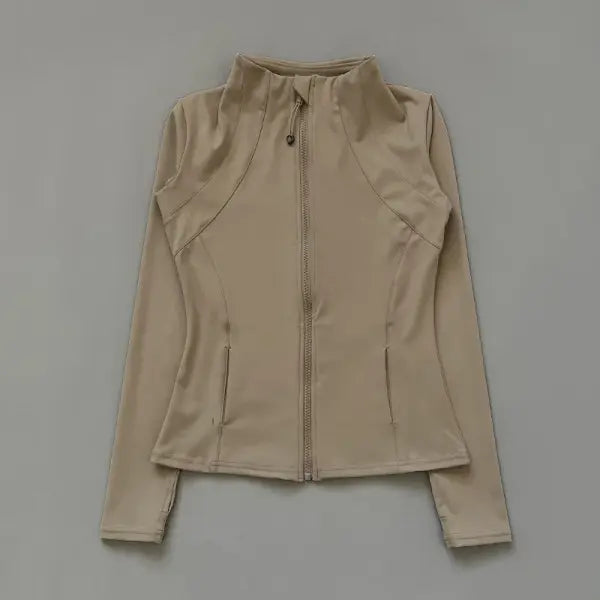 Women’s Yoga & Running Windbreaker – Long Sleeve Sports Jacket Activewear Top - khaki-Upgrades / XL
