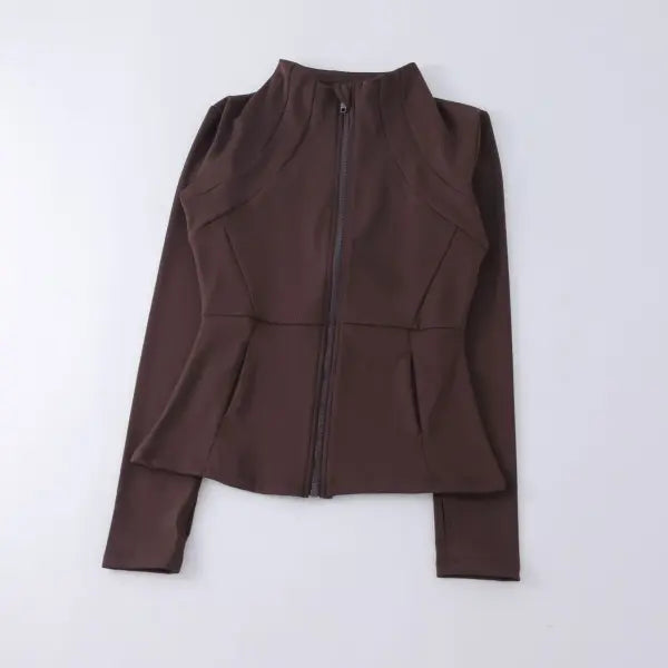 Quick Dry Women Workout Tops Sweatshirt Sports Jackets Activewear - Chocolate / M