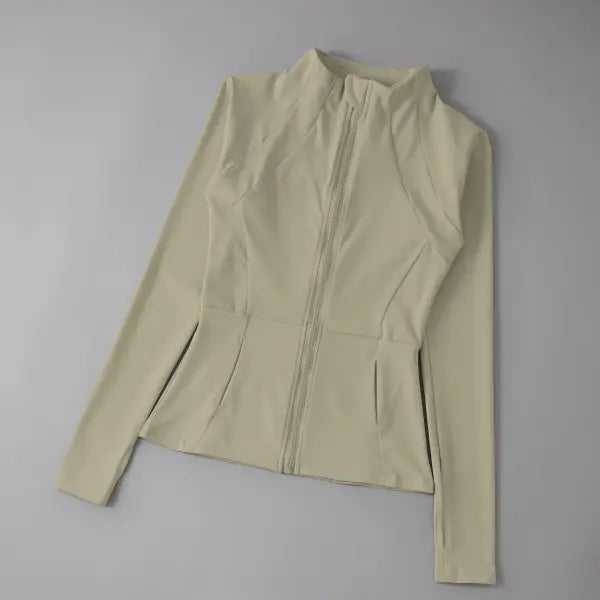 Quick Dry Women Workout Tops Sweatshirt Sports Jackets Activewear - Ivory / L