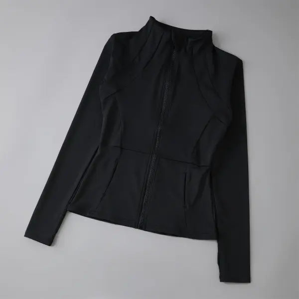Quick Dry Women Workout Tops Sweatshirt Sports Jackets Activewear - black / L