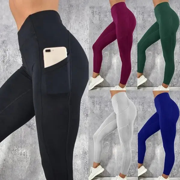 Women’s High-Waist Yoga Leggings with Pockets Sexy Butt-Lifting Gym Tights & Running Pants