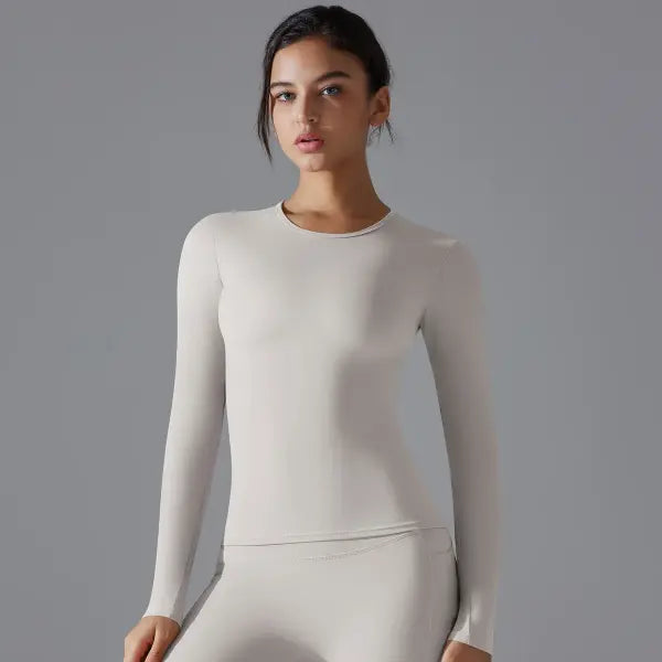 Women’s Long Sleeve Yoga Top - Winter Running & Fitness Shirt Dry-Fit Breathable Sports Tee - Silver Grey / L