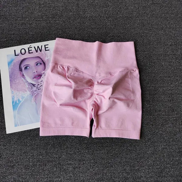 Polyester model number yoga shorts peach high waist fitness - LightPink / L