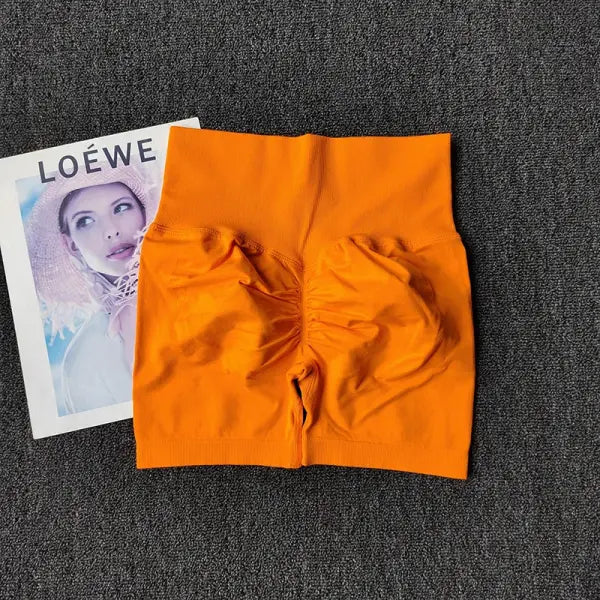 Polyester model number yoga shorts peach high waist fitness - Orange / S