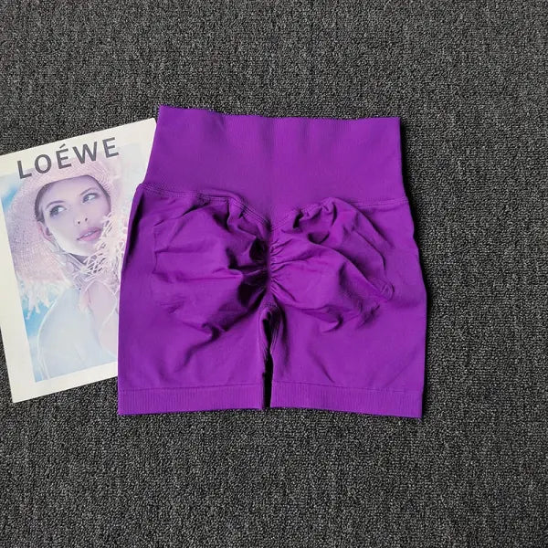 Polyester model number yoga shorts peach high waist fitness - PuPurple / L