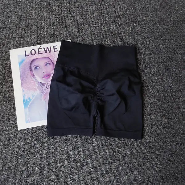 Polyester model number yoga shorts peach high waist fitness - Black / S