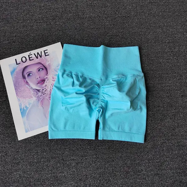 Polyester model number yoga shorts peach high waist fitness - LightBlue / S