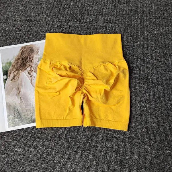 Polyester model number yoga shorts peach high waist fitness - Yellow / S