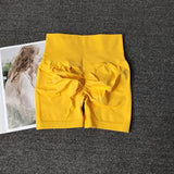 Polyester model number yoga shorts peach high waist fitness - Yellow / S