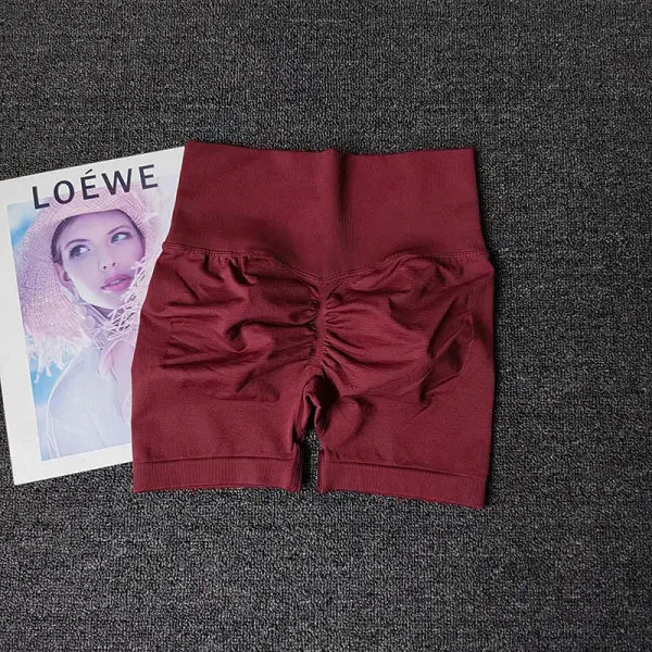 Polyester model number yoga shorts peach high waist fitness - DarkRed / M